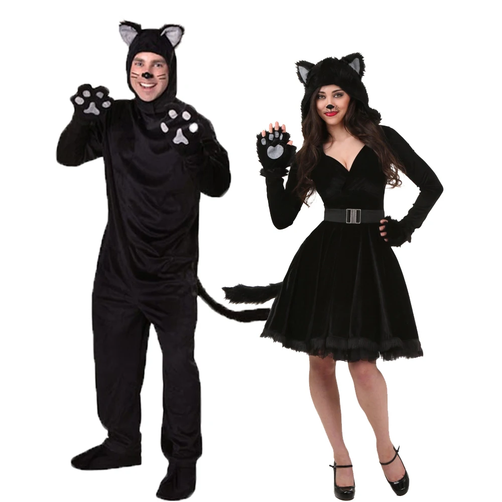 

Halloween Black Cat Cosplay Costumes For Adult Men Women Pajamas Animal Black Bear Jumpsuit Halloween Clothing Unisex Cat Suit
