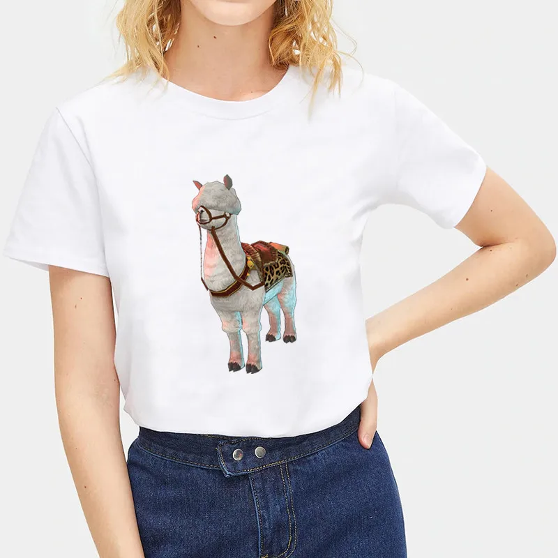 Фото Lychee женская футболка с рисунком ламы коротким рукавом летние женские футболки