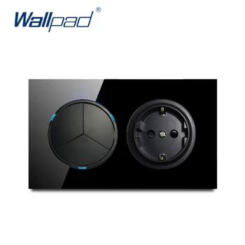 Wallpad 3 Gang 2 Way With EU German Socket Push Button Wall Light Switch With LED Indicator Crystal Glass Panel 146*86mm
Wallpad 3 Gang 2 Way With EU German Socket Push Button Wall Light Switch With LED Indicator Crystal Glass Panel 146*86mm