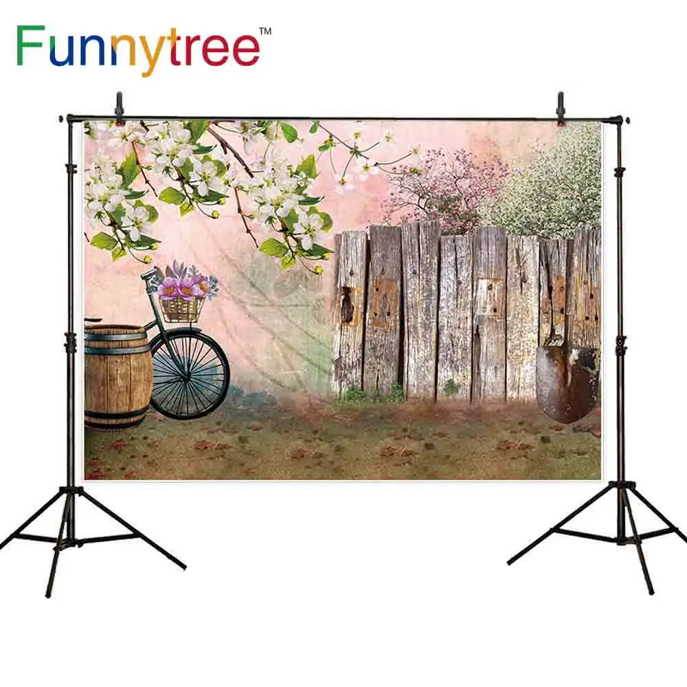 Funnytree Весенний сад фон для фотосъемки деревянный забор цветок дерево на заказ