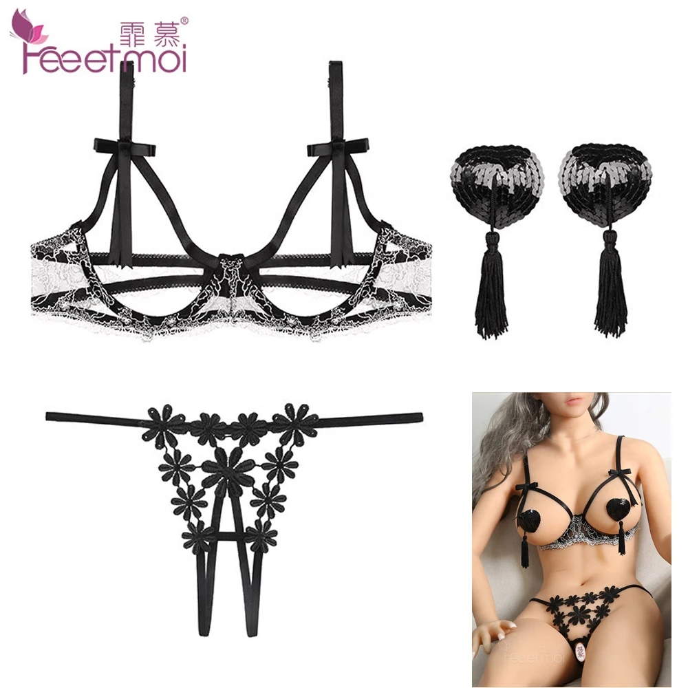 Women Sexy Lingerie-Open Cup Crotchless Sexy Bra and Panty Set with Tassel Nipple Sticker Dropshipping
Women Sexy Lingerie-Open Cup Crotchless Sexy Bra and Panty Set with Tassel Nipple Sticker Dropshipping