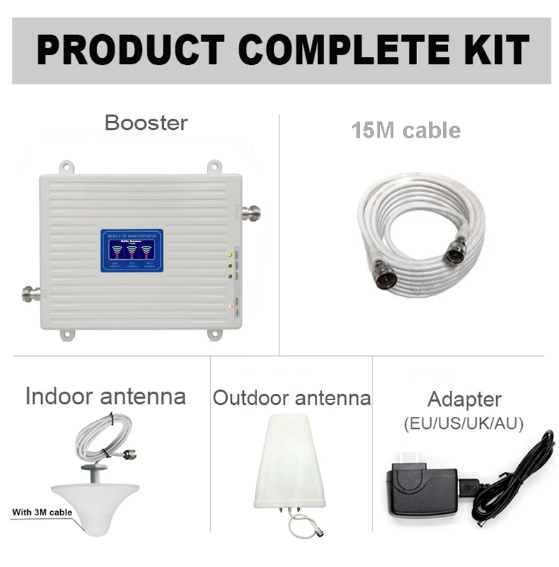 HOT 2G 3G 4G Tri Band Cellular Signal booster GSM900 4G DCSLTE1800 3G WCDMA2100mhz Cell Phone Signal amplifier 70dB Repeater (20)