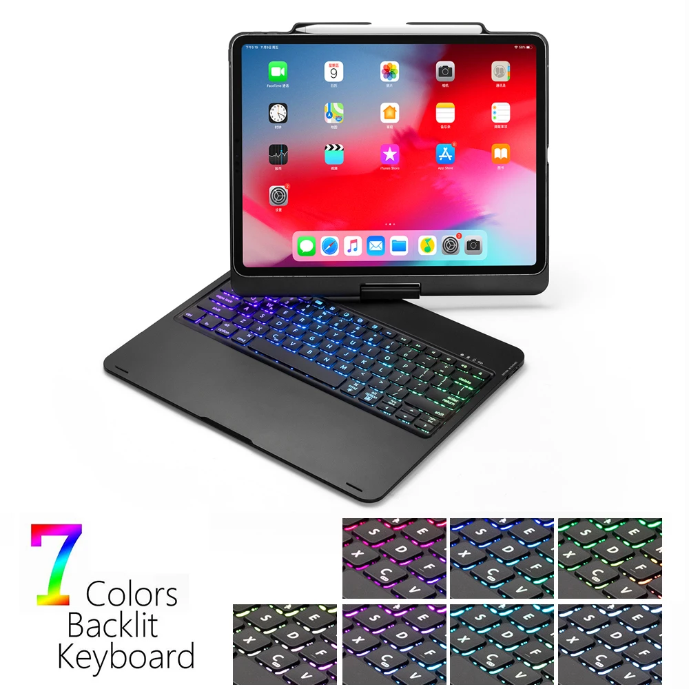 For iPad Pro 12.9" 11" 2020 Tablet Bluetooth Keyboard with Case Pencil Holder 360° Rotate 7 Colors Backlit USA Keyboard Case
For iPad Pro 12.9" 11" 2020 Tablet Bluetooth Keyboard with Case Pencil Holder 360° Rotate 7 Colors Backlit USA Keyboard Case