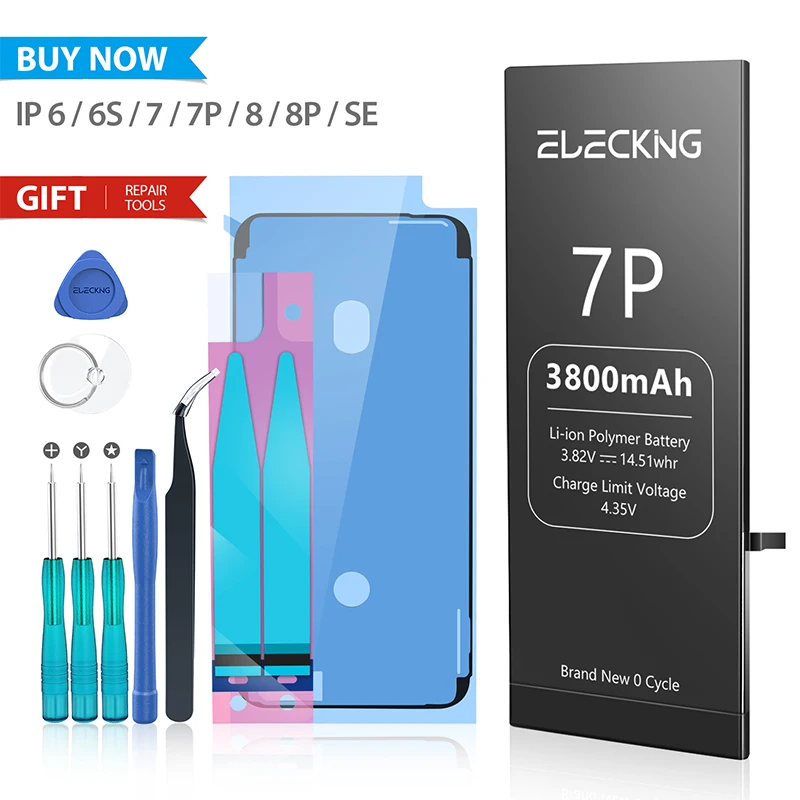 elecking Battery For iPhone 6 6S SE 7 8 Plus Original High Capacity Replacement Batterie For iPhone 7 Plus With Waterproof Glue
elecking Battery For iPhone 6 6S SE 7 8 Plus Original High Capacity Replacement Batterie For iPhone 7 Plus With Waterproof Glue