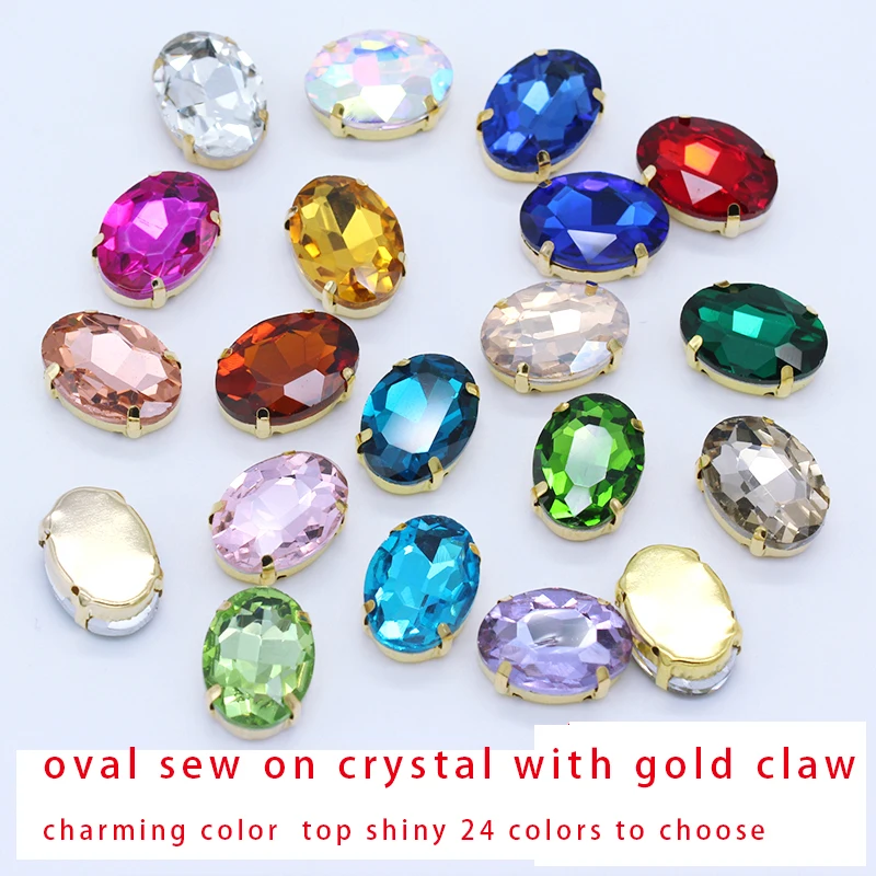 Description Picture 3 of item24-Color 4x15mm Navette Horse Eye Sew on Golden 4 Claw Button Rhinestone Crystal For Garment Jewelry wedding dress Shoe Bag Diy