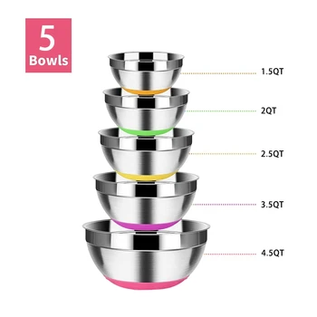 5Pcs Mixing Bowls Stainless Steel Salad Pots Food Storage Kitchen Bowls for Cooking Baking Serving (1.5/2/2.5/3.5/4.5QT)
5Pcs Mixing Bowls Stainless Steel Salad Pots Food Storage Kitchen Bowls for Cooking Baking Serving (1.5/2/2.5/3.5/4.5QT)