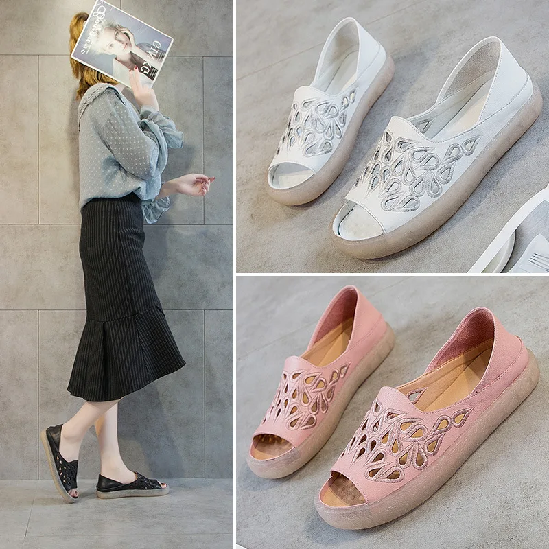 Yiluan Retro Flat Leather Cow Tendon Bottom Sandals woman Two Wear Fish mouth hollow Embroidery Sandals Mori Women's Shoes
Yiluan Retro Flat Leather Cow Tendon Bottom Sandals woman Two Wear Fish mouth hollow Embroidery Sandals Mori Women's Shoes