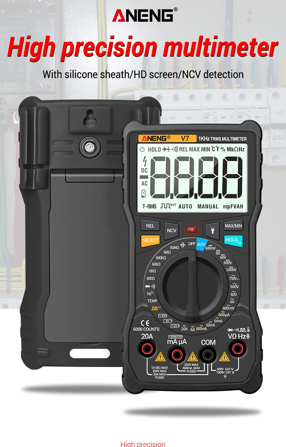 Generic ANENG V7 Digital Multimeter 6000 Counts Avometer Transistor