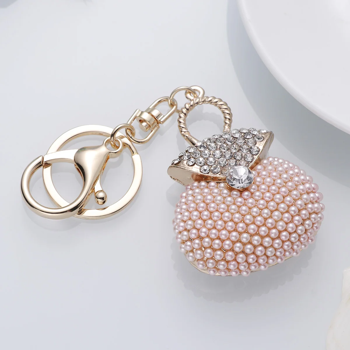 chain cute pearl handbag shape handbag crystal metal key ring
