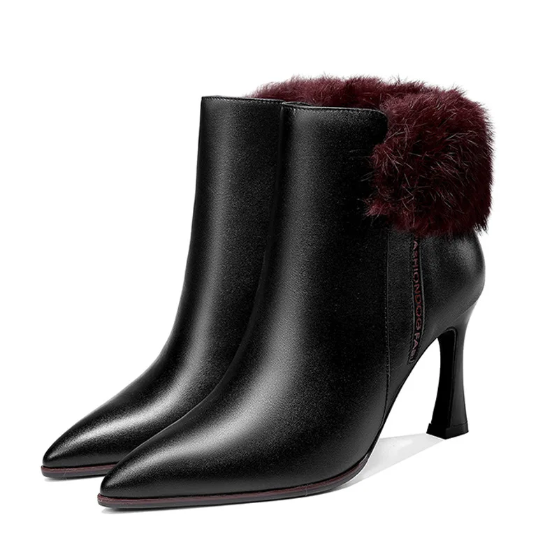 In the autumn and winter leather women's boots with pointed stiletto heels and zipper metal velvet fashion short boots women
In the autumn and winter leather women's boots with pointed stiletto heels and zipper metal velvet fashion short boots women