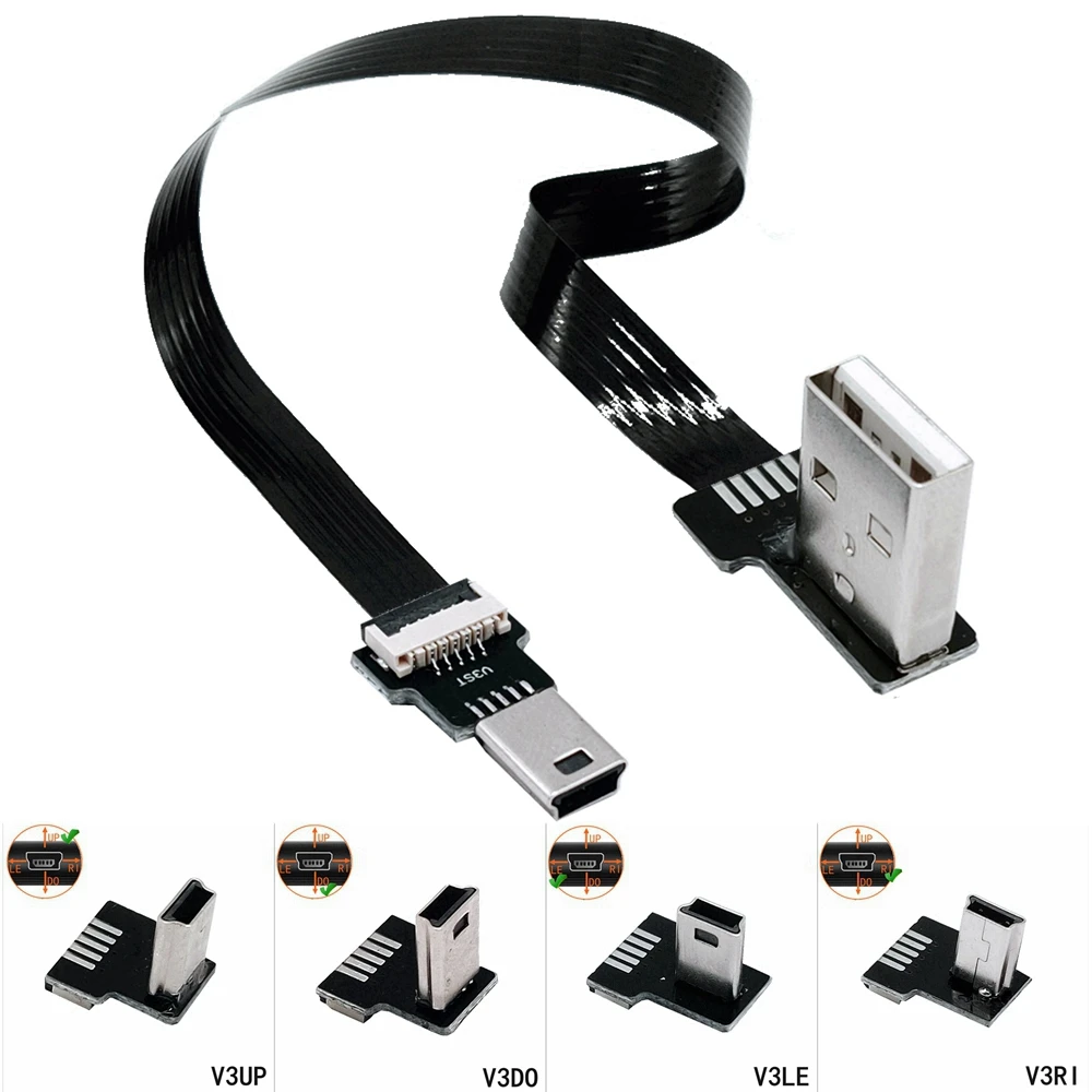 

FPC Mini USB 90 Grad UP/Unten/Links/Rechts Winkel zu USB 2,0 A Stecker Kabel 0,05 M 0,1 M 0,25 m 0,5 m für Kamera MP4 Tablet
