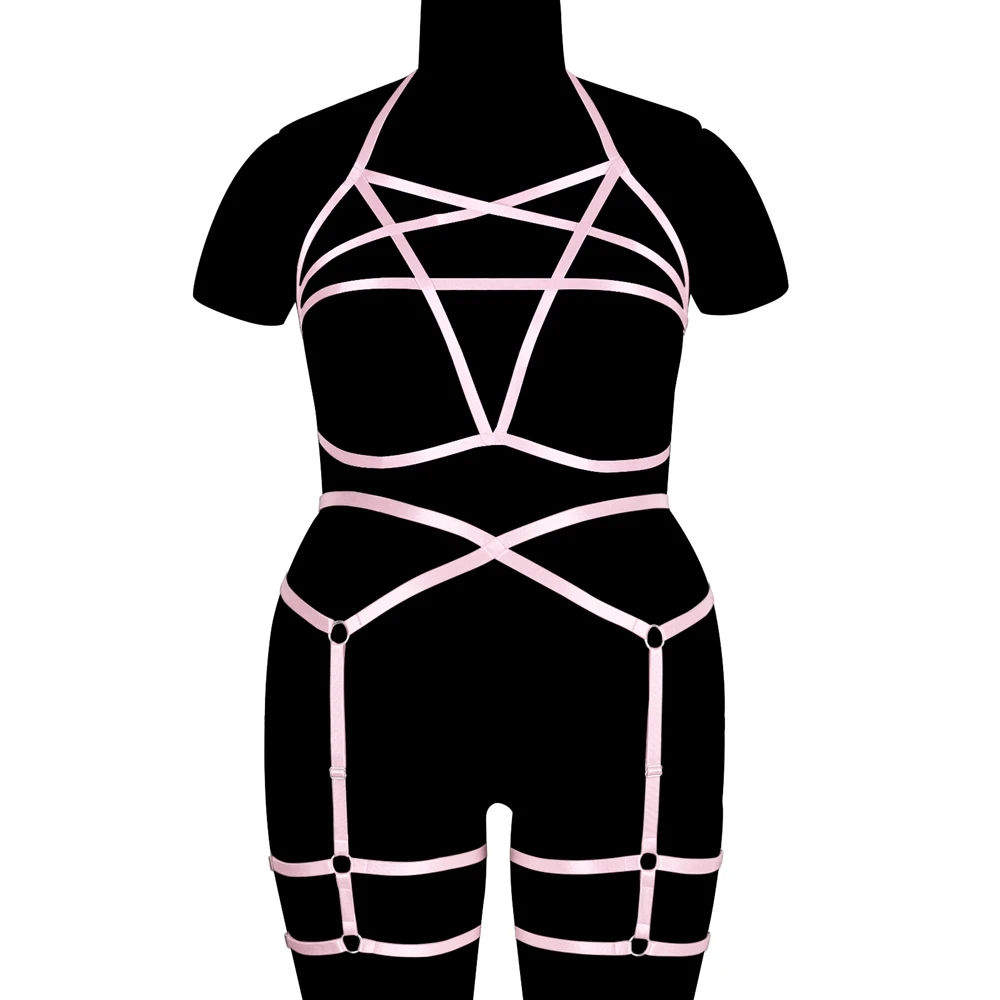

Pentagram Body Bondage Harness For Busty Women Sexy Fetish Plus Size Lingerie Cage Bra Erotic Festival Party Rave Wear Costume