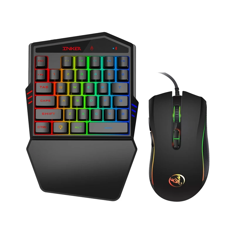 K88 Ergonomic Multicolor Backlight One-Handed Game Keyboard Mouse Set Bluetooth Gaming Converter / Bluetooth Keyboard for PUBG
K88 Ergonomic Multicolor Backlight One-Handed Game Keyboard Mouse Set Bluetooth Gaming Converter / Bluetooth Keyboard for PUBG