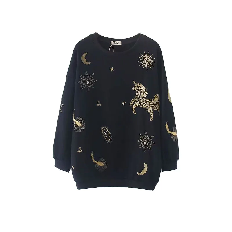 Ladies embroidery sweatshirt loose casual O-neck pullover Black and white Wild Long sleeve pullovers top
Ladies embroidery sweatshirt loose casual O-neck pullover Black and white Wild Long sleeve pullovers top