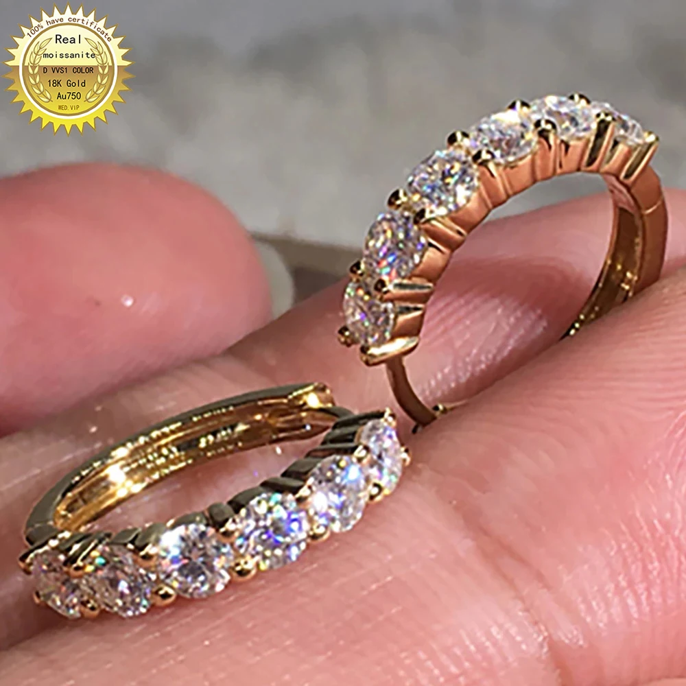 

18K Au750 Yellow Gold Earrings DVVS Moissanite Diamonds 0.1 Carat Each Round Wedding Party Engagement Gift Present