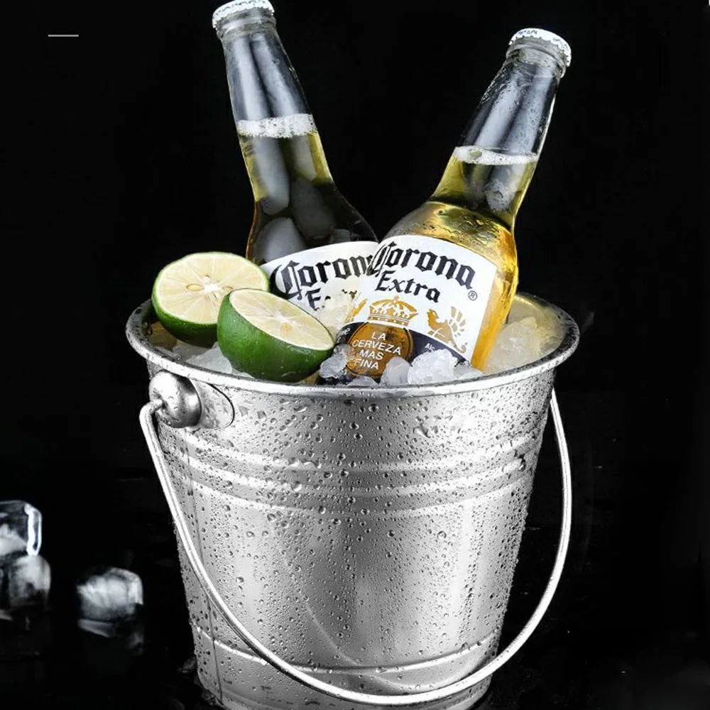 

Ice Bucket Stainless Steel Portable Ice Chiller Cooler with Handle for Wine Champagne Beer Party Bar Tool