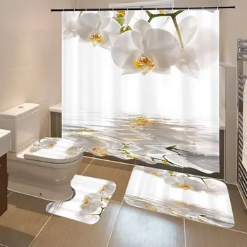 4pcs/set White Flower Printing Shower Curtains Bathroom Toilet Cover Bath Mat Set Waterproof Polyester Shower Curtain 12pcs Hook
4pcs/set White Flower Printing Shower Curtains Bathroom Toilet Cover Bath Mat Set Waterproof Polyester Shower Curtain 12pcs Hook