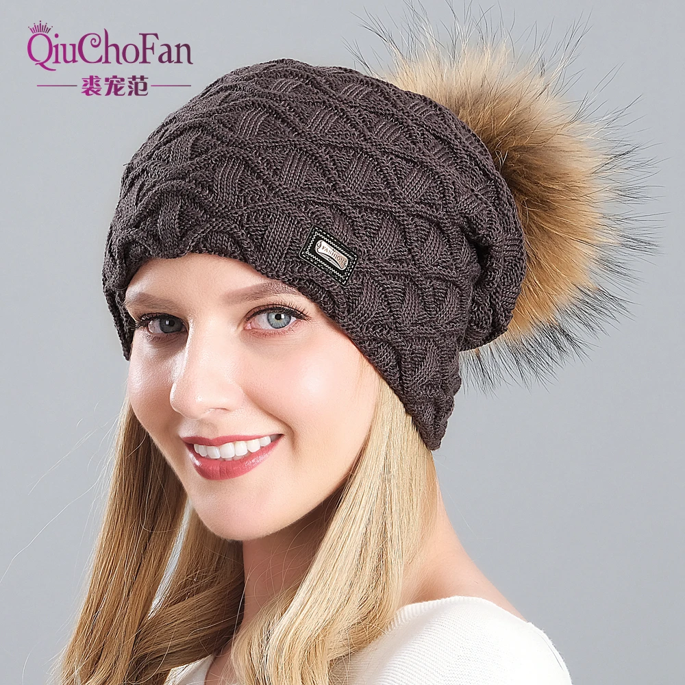 New Real Fur Beanies Knitted Real Big Raccoon Pom Pom Hats For Women Winter Hat Female Solid Color Classic Skullies Hat
New Real Fur Beanies Knitted Real Big Raccoon Pom Pom Hats For Women Winter Hat Female Solid Color Classic Skullies Hat