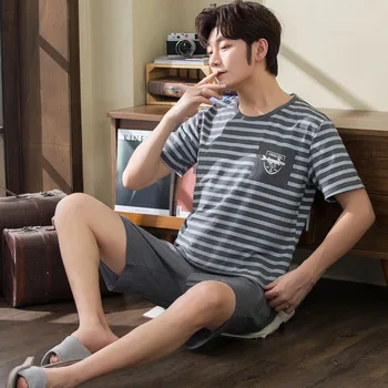 Men Pajamas Set Summer Male 100% Cotton Pyjamas Sleepwear Suit Loose Short Sleeve Pijama Mujer Home Clothes Long Pants 2pcs
Men Pajamas Set Summer Male 100% Cotton Pyjamas Sleepwear Suit Loose Short Sleeve Pijama Mujer Home Clothes Long Pants 2pcs