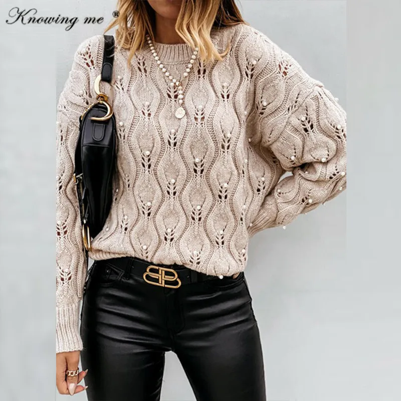 

Women Casual O neck beadeds Sweater Lady Winter warm thick kint tops Female Autumn solid color long sleeve sweaters Jumper