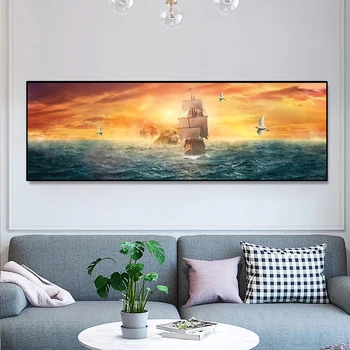 

Shantou Islands Canvas Paintings Sailing Ship On The Sea Scenery Wall Art Canvas Sunset Posters And prints For Bed Room Decor