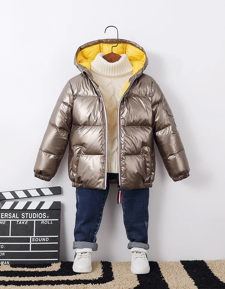 Winter Jacket For Girls Boys Coats Jacket Kids Fashion Down Cotton Coat Waterproof Snowsuit Pink Gold Silver Jacket Hooded Parka
