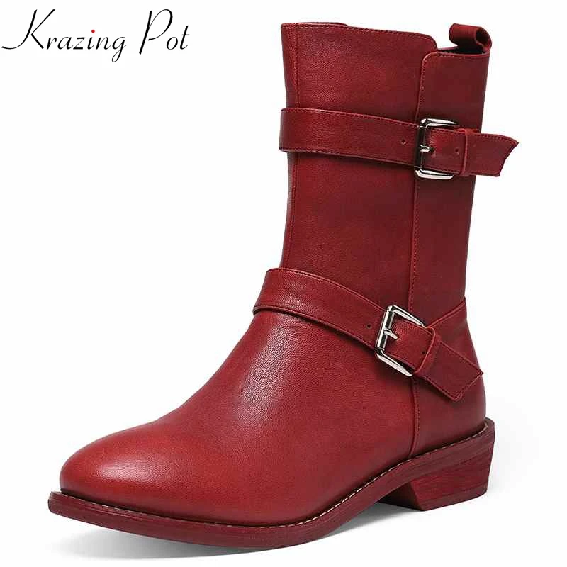 krazing pot full grain leather metal buckle fasteners red color low heels round toe luxury cozy preppy style mid-calf boots l0f3
krazing pot full grain leather metal buckle fasteners red color low heels round toe luxury cozy preppy style mid-calf boots l0f3