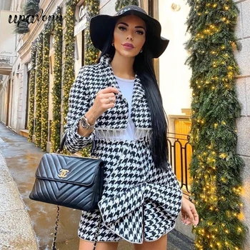 2020 New Women'S Houndstooth Tweed 2 Sets Of Sexy Long-Sleeved Tassel Short Coat + High waist bow Skirt Vestidos Party Suit
2020 New Women'S Houndstooth Tweed 2 Sets Of Sexy Long-Sleeved Tassel Short Coat + High waist bow Skirt Vestidos Party Suit