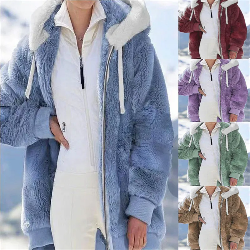 

Women Winter Thick Warm Teddy Coat Solid Long Sleeve Fluffy Hairy Fake Fur Jackets Outwear Female Plus Size Zipper Overcoat
