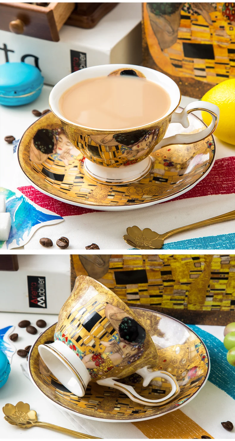 Klimt classic kiss design coffee cup and tea saucer ceramic & bone china coffee cup ceramic set Klimt classic kiss design coffee cup and tea saucer ceramic & bone china coffee cup ceramic set