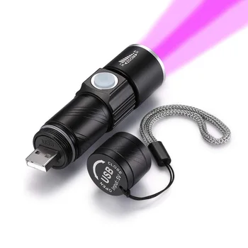2020 Strong Light Purple-Light Flashlight Three Modes Aluminum Alloy Rechargeable Torch Three Light Modes UV NUV 365nm Light
2020 Strong Light Purple-Light Flashlight Three Modes Aluminum Alloy Rechargeable Torch Three Light Modes UV NUV 365nm Light