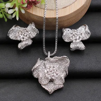 Vanifin Fashion Jewelry Vivid Blooming Flowers Full Zirconia Micro Pave Necklace with Earrings for Wedding Bridal Best Gift 
Vanifin Fashion Jewelry Vivid Blooming Flowers Full Zirconia Micro Pave Necklace with Earrings for Wedding Bridal Best Gift