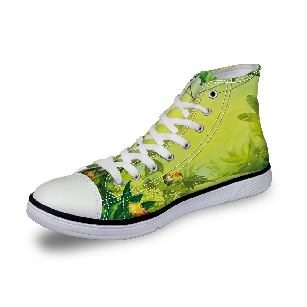 

WHEREISART Women Canvas Shoes Natural Green Forest Flower High Top Flats Unisex Vulcanized Shoes Female Casual Shoes Sneakers