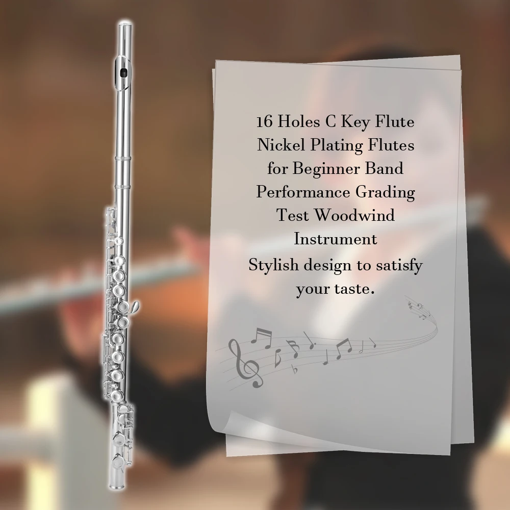 16 Holes C Key Flute Nickel Plating Flutes for Beginner Band Performance Grading Test Woodwind Main Instrument
16 Holes C Key Flute Nickel Plating Flutes for Beginner Band Performance Grading Test Woodwind Main Instrument