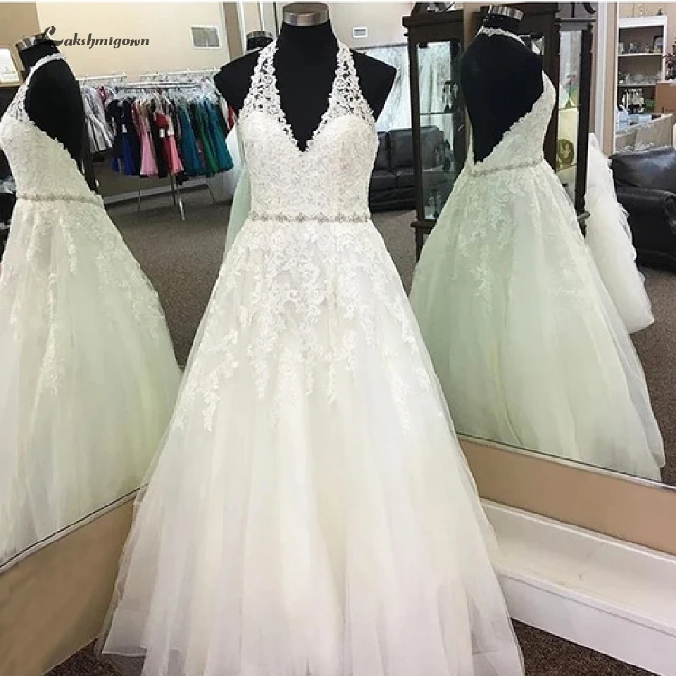 Lakshmigown Halter A Line Wedding Reception Dress 2019 Robe de Mariage Bridal Gown Lace Applique Tulle Wedding Gown Floor Length
Lakshmigown Halter A Line Wedding Reception Dress 2019 Robe de Mariage Bridal Gown Lace Applique Tulle Wedding Gown Floor Length