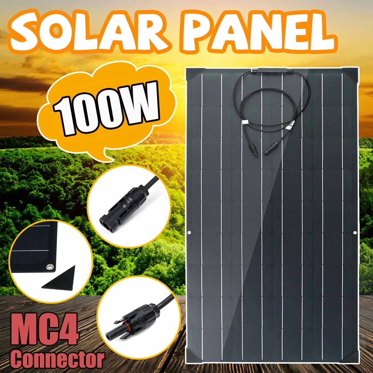 Solar Panel 100W Matte Texture With 4 Protective Corners Cell Module Connector for 12v battery RV Car Yacht Charger
Solar Panel 100W Matte Texture With 4 Protective Corners Cell Module Connector for 12v battery RV Car Yacht Charger
