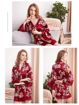 2020 New Leisure Satin Sleepdress 3/4Sleeve Nightgown Printing Pajamas Bow Belt Lace Sleepwear Turn-down Collar Home Clothes
2020 New Leisure Satin Sleepdress 3/4Sleeve Nightgown Printing Pajamas Bow Belt Lace Sleepwear Turn-down Collar Home Clothes
