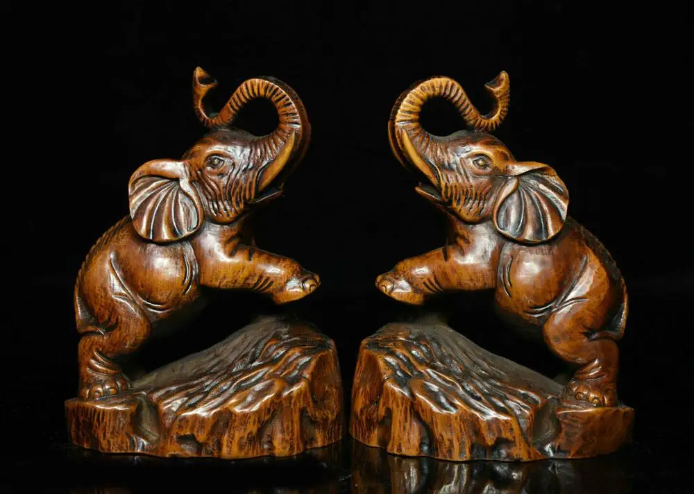 12CM Old Chinese Boxwood wood Carved FengShui Lucky Elephant animal Statue Pair
12CM Old Chinese Boxwood wood Carved FengShui Lucky Elephant animal Statue Pair