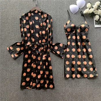 Lady Silky Nightwear Kimono Bathrobe Gown Print Satin 2PCS Robe Set Sleepwear Nighty&Robr Suit Casual Nightgown Nightdress 
Lady Silky Nightwear Kimono Bathrobe Gown Print Satin 2PCS Robe Set Sleepwear Nighty&Robr Suit Casual Nightgown Nightdress