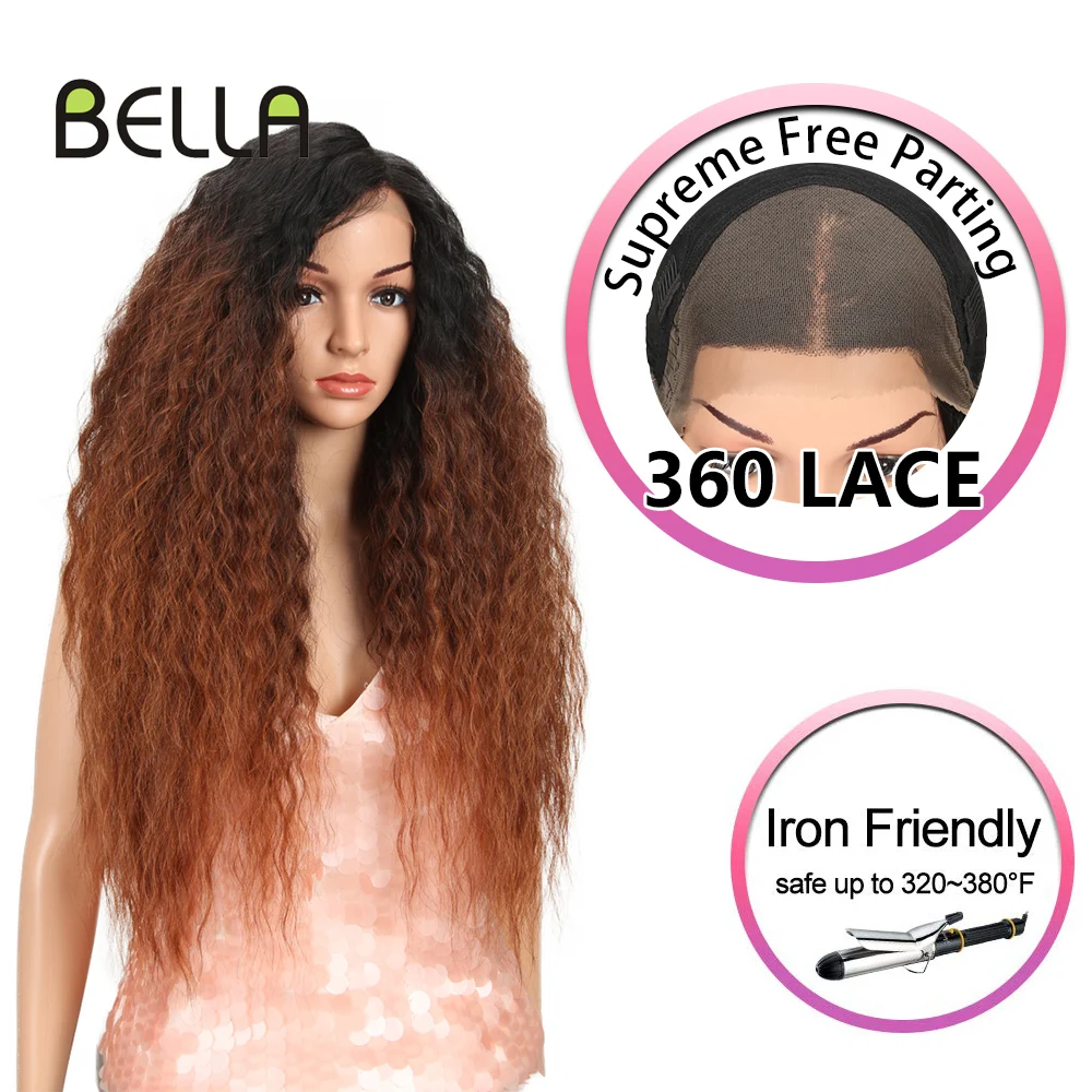 

Bella 29 inch Synthetic Lace Front Wig Brown Black Gray Ombre Wigs For Women Cosplay Afro Long Hair Curly 5 Colors Availbable