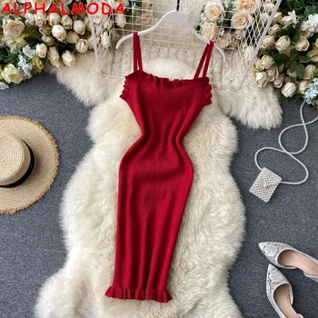 ALPHALMODA Sparkling Shining Knit Dress Pullovers Female Summer Laziness-Style Strapped Dress Above Knee Bodycon Dress 
ALPHALMODA Sparkling Shining Knit Dress Pullovers Female Summer Laziness-Style Strapped Dress Above Knee Bodycon Dress