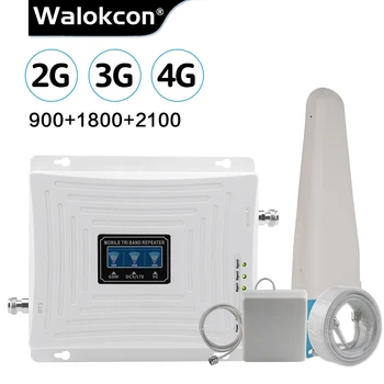 

Walokcon Tri Band Cellular Booster GSM 900 DCS 1800 WCDMA 2100 MHz SIgnal Repeater 2g 3g 4g GSM Amplifier 70dB Gain 4G Buster