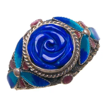 Natural Lapis Lazuli And Cloisonne Carved Rose Opening Handmade 925 Sterling Silver Ring 8.75 D1289
Natural Lapis Lazuli And Cloisonne Carved Rose Opening Handmade 925 Sterling Silver Ring 8.75 D1289