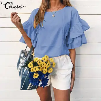 Stylish Tops 2020 Celmia Women Blouses Ruffles Sleeve Casual Loose Tunic O neck Pleated Shirts Plus Size Ladies Blusas Femininas 
Stylish Tops 2020 Celmia Women Blouses Ruffles Sleeve Casual Loose Tunic O neck Pleated Shirts Plus Size Ladies Blusas Femininas