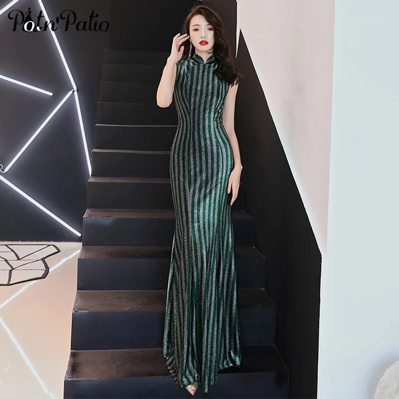 Vintage High Neck Sleeveless Striped Mermaid Evening Dresses 2020 Sequin Lace Floor-length Green Long Prom Dresses Plus Size
Vintage High Neck Sleeveless Striped Mermaid Evening Dresses 2020 Sequin Lace Floor-length Green Long Prom Dresses Plus Size