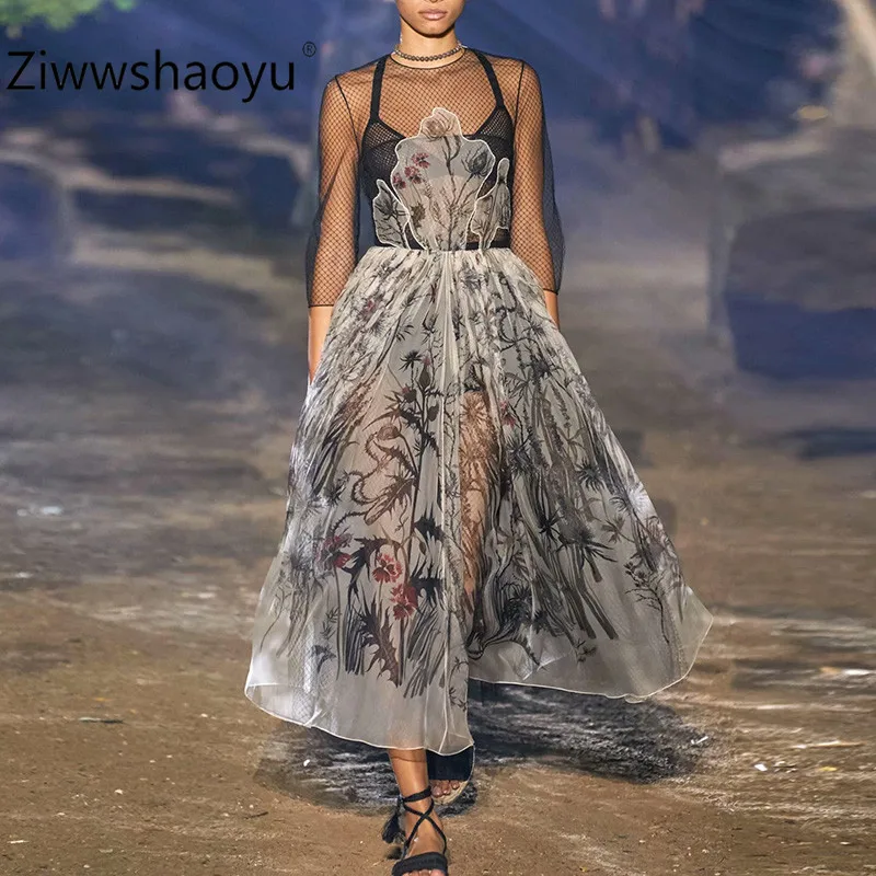 Ziwwshaoyu Sexy Transparent Black Mesh Patchwork Print Half Sleeve Spring Summer Brand Elegant Long Dresses Women's 2020 New
Ziwwshaoyu Sexy Transparent Black Mesh Patchwork Print Half Sleeve Spring Summer Brand Elegant Long Dresses Women's 2020 New