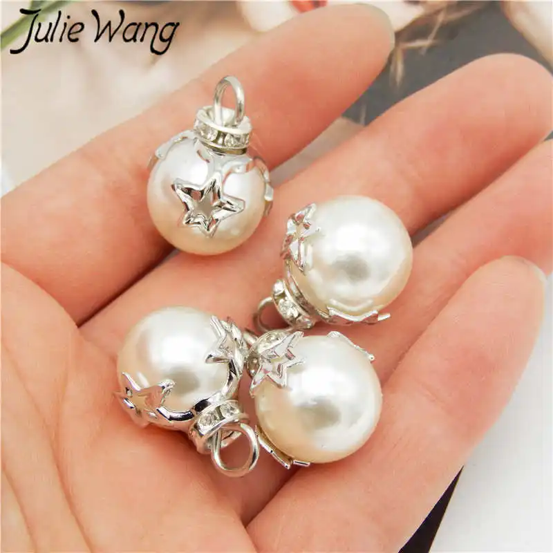 Фото Julie Wang 10PCS Man-made White Pearl Charms Star Alloy Caps Pendants Bracelet Earrings Jewelry Making Accessory | Украшения и