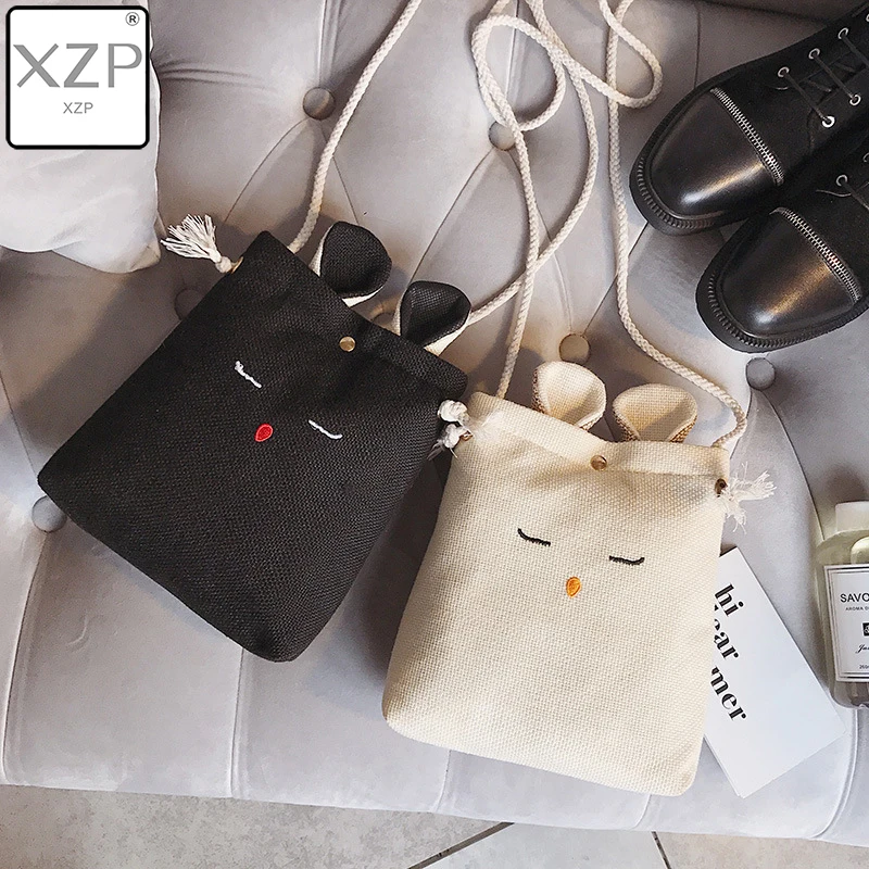 XZP Girls Cute Canvas Crossbody Bag Fashion Women Diagonal Mobile Phone Female Literary Small Shoulder Bunny | Багаж и сумки