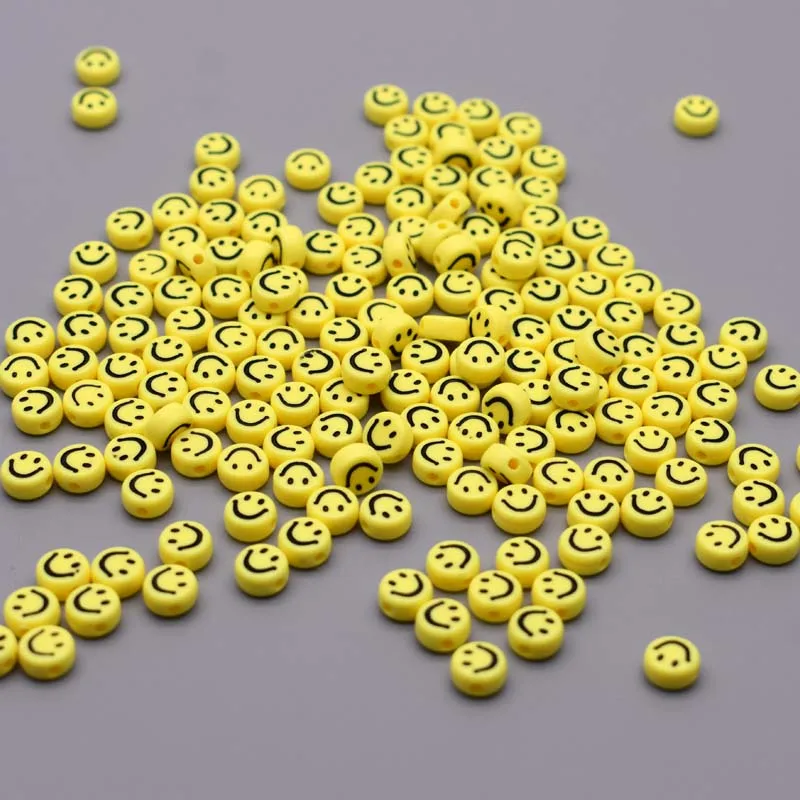 100pcs 4x7mm Acrylic Beads Yellow Smile Face Emoticons For Jewelry Making Diy Bracelet Necklace | Украшения и аксессуары