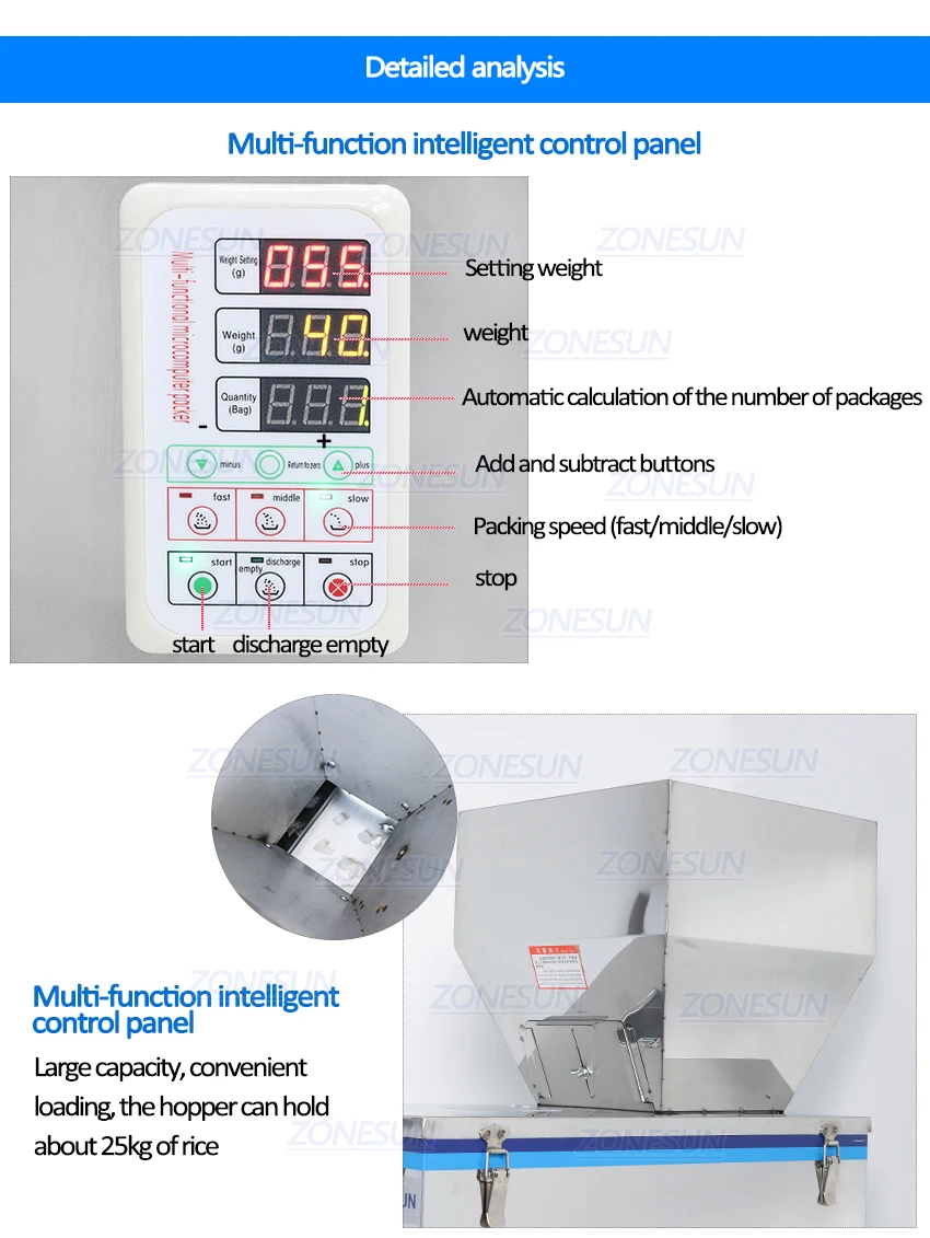 ZONESUN ZS-999 Granular Powder Racking Machine  Weighing Filling Machine 10-999g